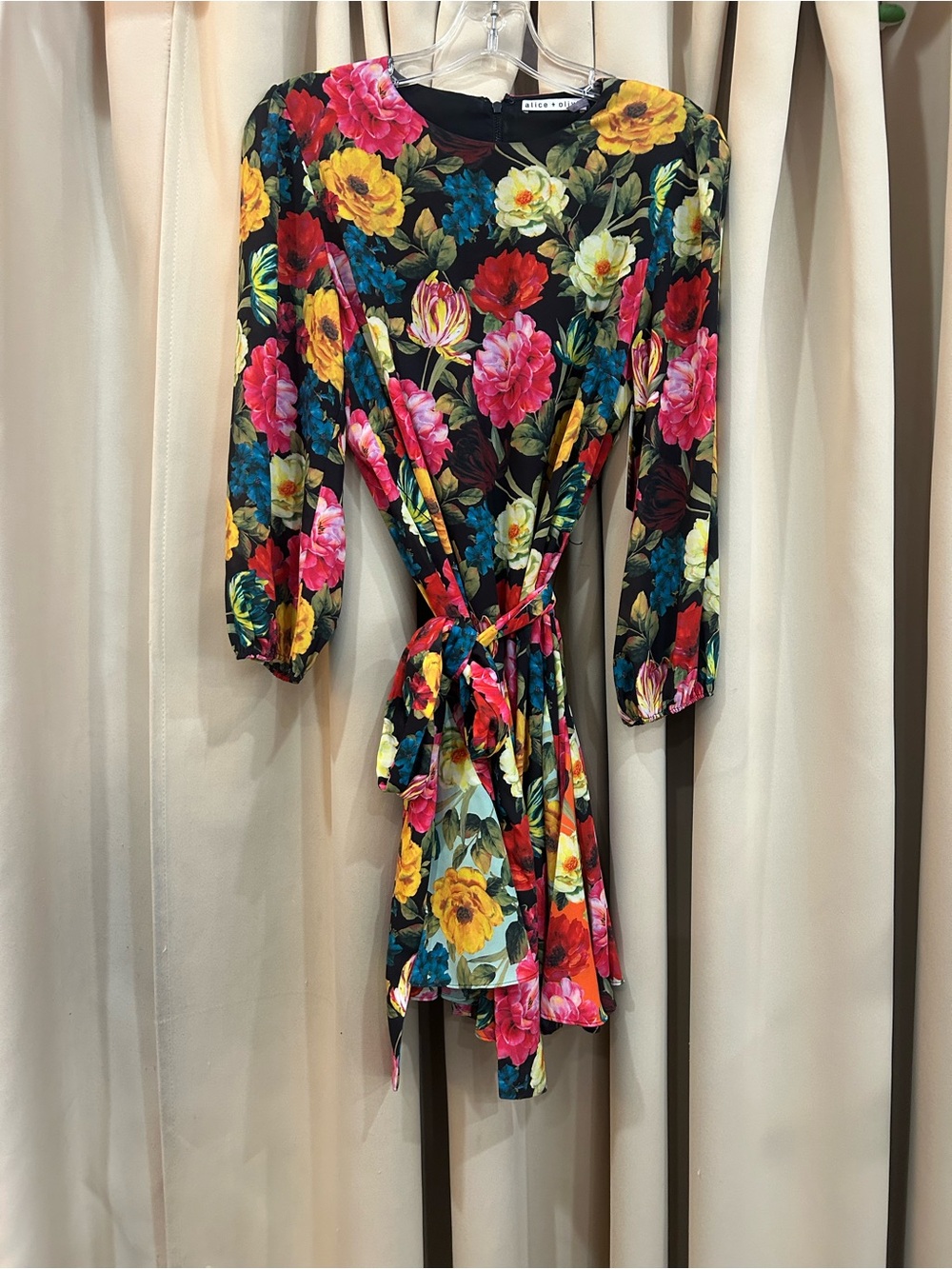 Alice + Olivia Black Floral Wrap Mini Dress